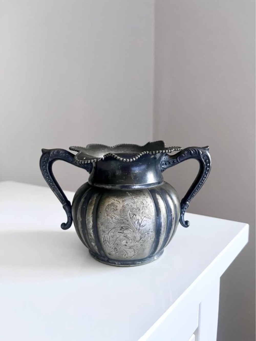 Antique Silverplated Sugar Bowl Rustic Old World Decor